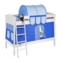 Idense White Wooden Ida Bunk Bed - Blue - With curtain and slats - Continental Single