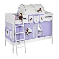 Idense White Wooden Ida Bunk Bed - Horses Lilac - With curtain and slats - Continental Single