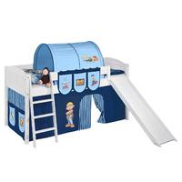 Idense White Wooden Ida Midsleeper - Bob the Builder - With slide, curtain and slats - Continental Single