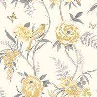 Ideco Home Kew Yellow Floral Matt Wallpaper