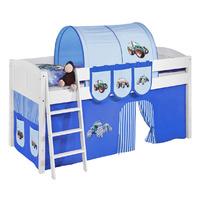 idense white wooden ida midsleeper tractor blue with curtain and slats ...