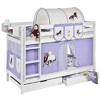 idense white wooden jelle bunk bed horses lilac with curtain and slats ...