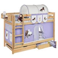 idense pine wooden jelle bunk bed horses lilac with curtain and slats  ...