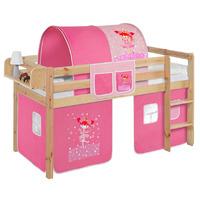 Idense Pine Wooden Jelle Midsleeper - Princess - With curtain and slats - Continental Single