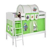 idense white wooden ida bunk bed pirate green with curtain and slats c ...