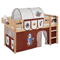 Idense Pine Wooden Jelle Midsleeper - Pirate Brown - With curtain and slats - Continental Single