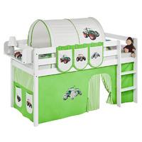 Idense White Wooden Jelle Midsleeper - Tractor Green - With curtain and slats - Single