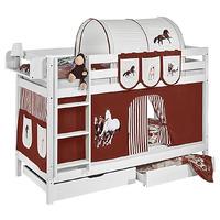 Idense White Wooden Jelle Bunk Bed - Horses Brown - With curtain and slats - Single