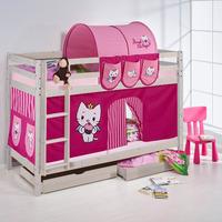 Idense Nelle Whitewash Bunk Bed - Angel Cat - With curtains and slats - Continental Single