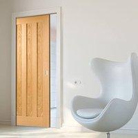 Idaho Oak 3 Panel Fire Pocket Door is 1/2 hour Fire Rated and Prefinished