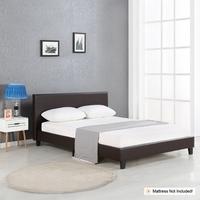 iKayaa Modern Twin Sized Upholstered Linen Platform Bed Frames With Wood Slats Wingback Bed Frame Sponge Padded Brown 200KG Capacity for 99*190cm Matt
