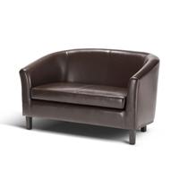IKAYAA Contemporary Tub-shaped PU Leather 2 Seat Sofa Love Seat Couch Double Sofa Living Room Lounge Furniture W/ Rubber Wood Legs