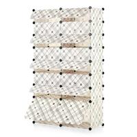 iKayaa Multi-Use 32 Pairs DIY Cube Plastic Shoes Rack 16 Grids Shoes Storage Cabinet Organizer Bookcase Water-Proof Toy Cloth Closet with Door