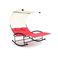 iKayaa Outdoor Double Chaise Rocker W/ Canopy Textilene Garden Pool Double Lounge Chair Bed Patio Loveseat Furniture
