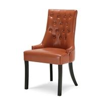 iKayaa Antique Style Scoop Back Tufted Kitchen Dining Chair PU Leather Padded Accent Chair Side Living Room Chair W/ Rubber Wood Legs