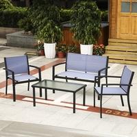 iKayaa 4PCS Patio Garden Furniture Set Porch Sofa Chairs Table Outdoor Conversation Set Steel Frame