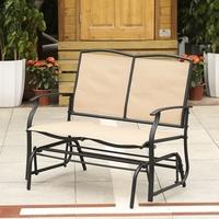 iKayaa 2 Person Patio Swing Glider Bench Chair Loveseat Textliene Garden Outdoor Rocking Chair Seating Steel Frame