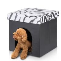 ikayaa foldable faux leather storage ottoman hideaway pet bed house st ...