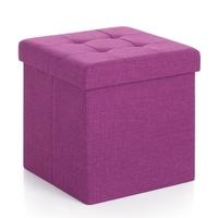 iKayaa Modern Linen Fabric Foldable Storage Ottoman Cube Foot Rest Storage Stool Box Pouffe Padded Seat Instant Coffee Table