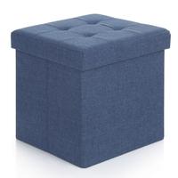 iKayaa Modern Linen Fabric Foldable Storage Ottoman Cube Foot Rest Storage Stool Box Pouffe Padded Seat Instant Coffee Table