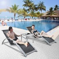 iKayaa Fashion 3PCS Patio Chaise Lounge Chair Set Furniture W/ Table Outdoor Sun Lounger Set Textilene + Iron Construction