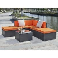 iKayaa 6PCS Cushioned Rattan Outdoor Patio Furniture Set Garden Wicker Sectional Corner Sofa Couch Table Set