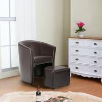 ikayaa contemporary pu leather barrel tub chair armchair with ottoman  ...