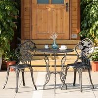 iKayaa 3PCS Modern Outdoor Patio Bistro Set Iron Aluminum Porch Balcony Garden Table & Chairs Set Furniture Rose Design Antique Copper