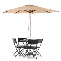 iKayaa 3M Wooden Patio Garden Umbrella Sun Shade Outdoor Cafe Beach Parasol Canopy 8 Ribs 48MM Pole W/ Air Vent 180g Polyester
