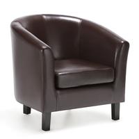 iKayaa Contemporary PU Leather Barrel Tub Chair Armchair Accent Club Chair Single Sofa Living Room Furniture W/ Rubber Wood Legs