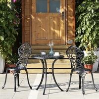 iKayaa 3PCS Modern Outdoor Patio Bistro Set Aluminum Porch Balcony Garden Table & Chairs Set Furniture Leaves Design Black