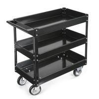 iKayaa 3 Shelves Steel Tool Cart 100KG Capacity Utility Cart Storage Service Cart W/ 360°Swivel Casters Red/Black