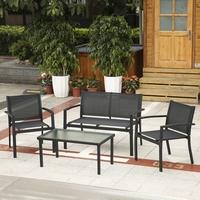 iKayaa 4PCS Patio Garden Furniture Set Porch Sofa Chairs Table Outdoor Conversation Set Steel Frame
