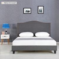 iKayaa Antique Full Sized Tufted Linen Wingback Bed Frame With Wood Slats Sponge Padded Upholstered Platform Bed Frames Grey 200KG Capacity for 137*19