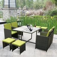 ikayaa 9pcs8 seater rattan patio garden dining set furniture cushioned ...