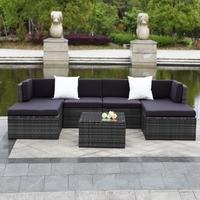 iKayaa 7PCS Cushioned Outdoor Patio Garden Furniture Sofa Set Ottoman Corner Couch Sectional Furniture Rattan Wicker