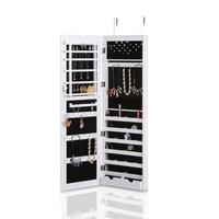iKayaa Lockable Hanging Jewelry Cabinet Makeup Armoire Door/Wall Mounted Jewelry Storage Box Organizer Mirrored With Auto LED Lights White