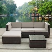 iKayaa Fashion PE Rattan Wicker Patio Garden Furniture Sofa Set W/ Cushions Outdoor Corner Sofa Couch Table Set