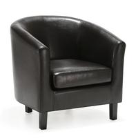 iKayaa Contemporary PU Leather Barrel Tub Chair Armchair Accent Club Chair Single Sofa Living Room Furniture W/ Rubber Wood Legs