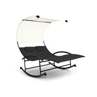 iKayaa Outdoor Double Chaise Rocker W/ Canopy Textilene Garden Pool Double Lounge Chair Bed Patio Loveseat Furniture