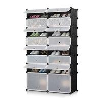 iKayaa Multi-Use 32 Pairs DIY Cube Plastic Shoes Rack 16 Grids Shoes Storage Cabinet Organizer Bookcase Water-Proof Toy Cloth Closet with Door