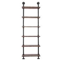 iKayaa 6 Tier Rustic Industrial Ladder Wall Shelves W/ Wood Planks DIY Iron Pipe Standing Book Shelf Utility Storage Rack