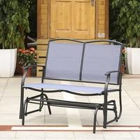 iKayaa 2 Person Patio Swing Glider Bench Chair Loveseat Textliene Garden Outdoor Rocking Chair Seating Steel Frame