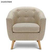 iKayaa Mid-century Linen Fabric Tufted Living Room Accent Occasional Chair Modern Armchair Single Sofa for Bedroom Hotel Lounge Furniture W/ Rubber Wo