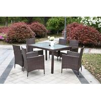 iKayaa 7PCS Rattan Outdoor Patio Dinning Table Set Cushioned Garden Patio Furniture Set Dark Brown + Beige Cushion