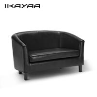 IKAYAA Contemporary Tub-shaped PU Leather 2 Seat Sofa Love Seat Couch Double Sofa Living Room Lounge Furniture W/ Rubber Wood Legs