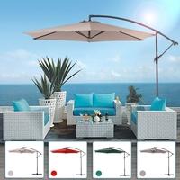 iKayaa 3M Adjustable Patio Garden Hanging Umbrella with Crank Cross Base Wind Vent Sun Shade Outdoor Cafe Beach Steel Parasol 6 Steel Rib
