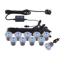 Ikon pro 10 x 0.75W LED 35mm Blue Decking Kit Round Steel IP67 - 85494