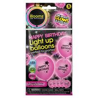Illooms Light Up Balloons Pink Happy Birthday 5pk