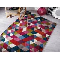 Illusion Prism Thick Modern Hand Tufted Wool Geometry Design Pink Multi Coloured Rug in 3 Sizes (80 x 150 cm (2\'6\'\' x 5\'))